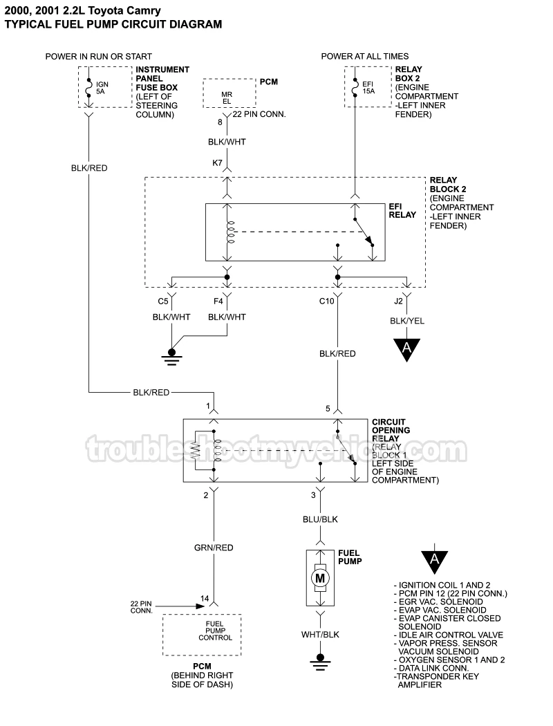 Fuel Pump Circuit Wiring Diagram (2000-2001 2.2L Toyota Camry)