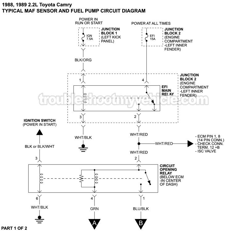 MAF Sensor And Fuel Pump Circuit Wiring Diagram (1988-1989 2.0L Toyota Camry)