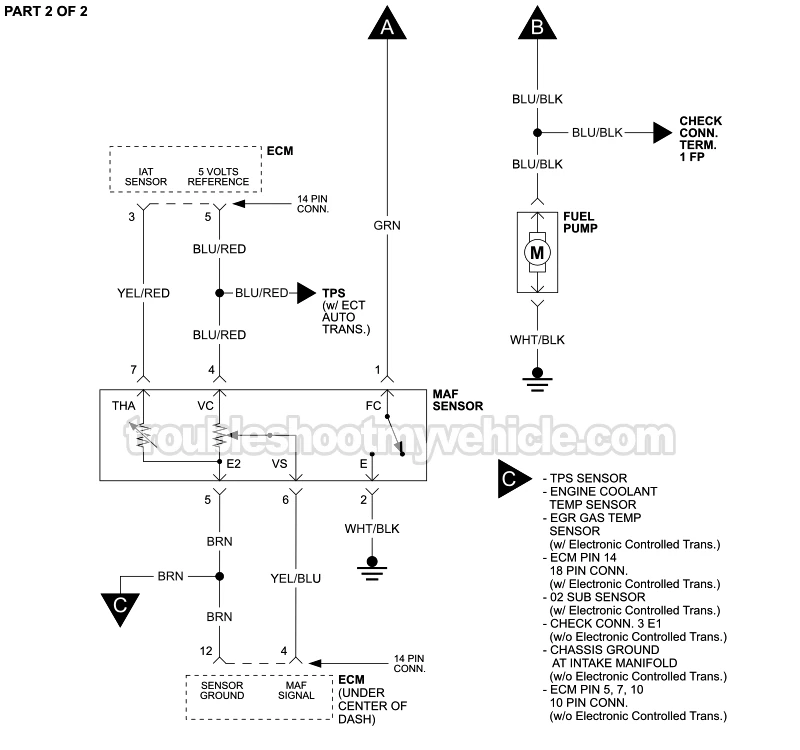 PART 2 of 2: MAF Sensor And Fuel Pump Circuit Wiring Diagram (1988, 1989 2.0L Toyota Camry)