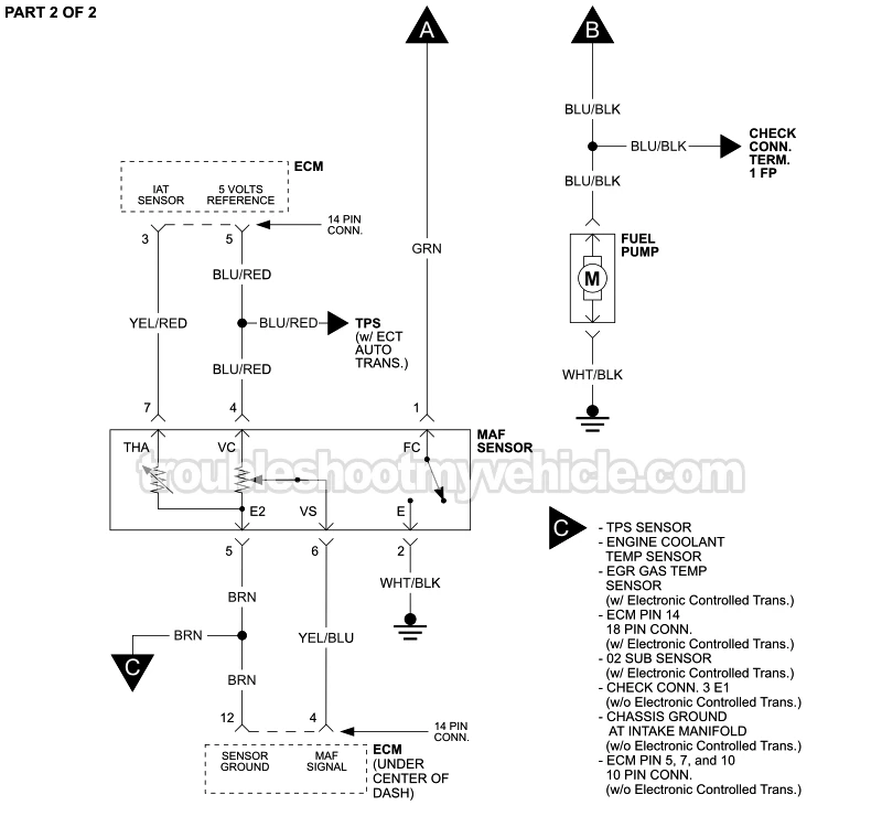 PART 2 of 2: MAF Sensor And Fuel Pump Circuit Wiring Diagram (1990, 1991 2.0L Toyota Camry)