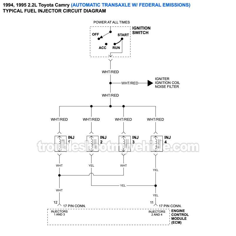 Fuel Injectors Circuit Wiring Diagram (1994-1995 2.2L Toyota Camry)