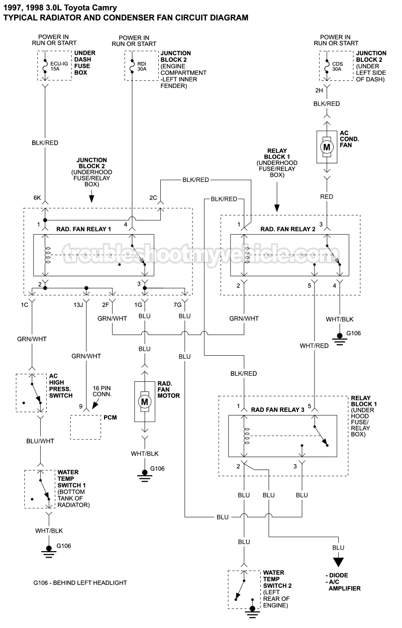 Cooling Fan Circuit Wiring Diagram (1997-1998 3.0L V6 Toyota Camry)