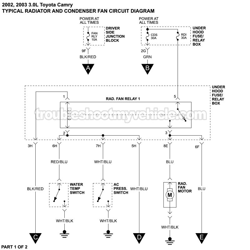 Cooling Fan Circuit Wiring Diagram (2002-2003 3.0L V6 Toyota Camry)