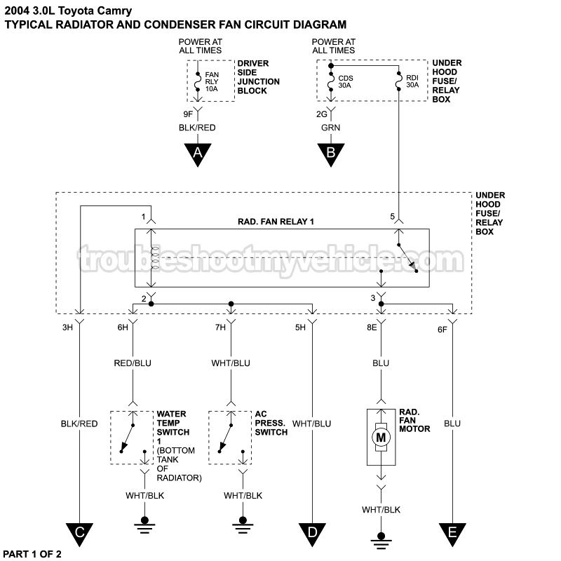 Cooling Fan Circuit Wiring Diagram (2004 3.0L V6 Toyota Camry)