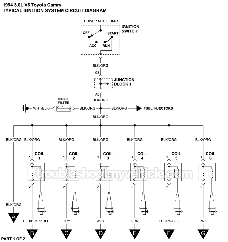 PART 1 of 2: Ignition System Circuit Wiring Diagram (1994 3.0L V6 Toyota Camry)