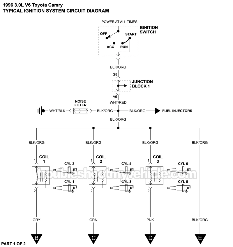 PART 1 of 2: Ignition System Circuit Wiring Diagram (1996 3.0L V6 Toyota Camry)