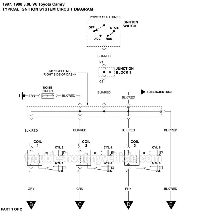 PART 1 of 2: Ignition System Circuit Wiring Diagram (1996 3.0L V6 Toyota Camry)