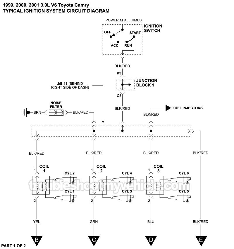 PART 2 of 1: Ignition System Circuit Wiring Diagram (1999, 2000, 2001 3.0L V6 Toyota Camry)