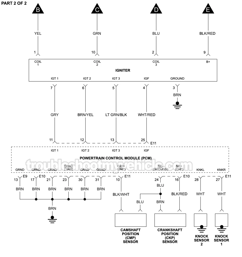 PART 2 of 2: Ignition System Circuit Wiring Diagram (1999, 2000, 2001 3.0L V6 Toyota Camry)