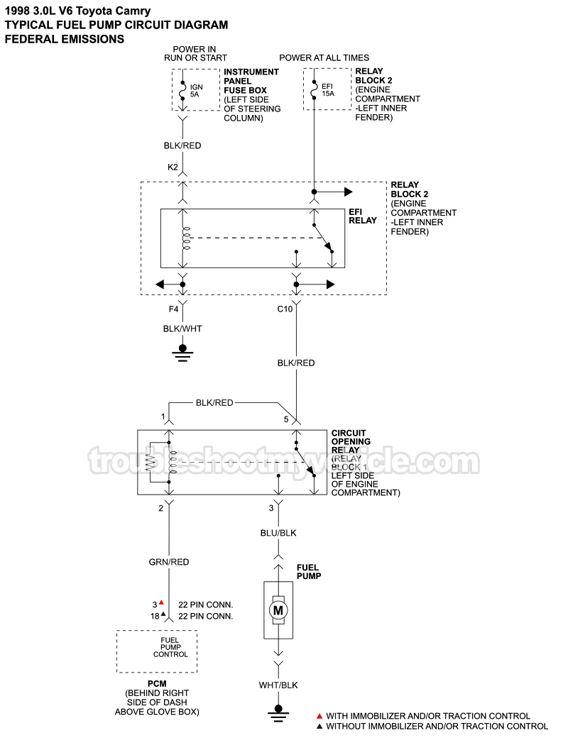 Fuel Pump Circuit Wiring Diagram (1998 3.0L V6 Toyota Camry)