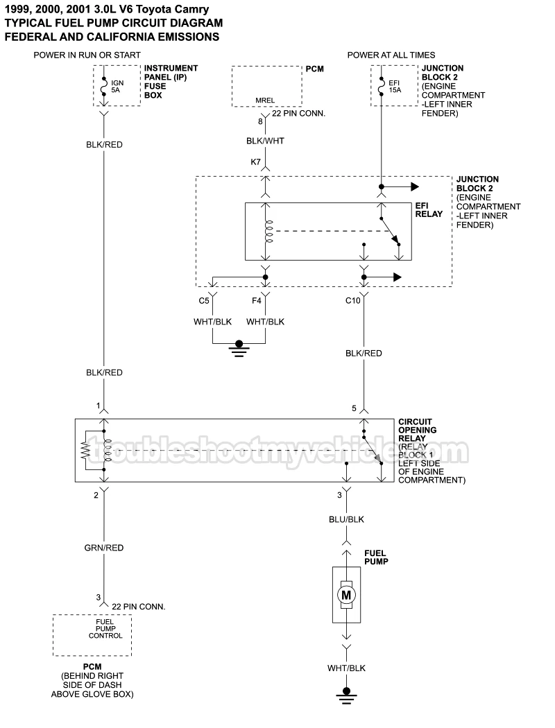 Fuel Pump Circuit Wiring Diagram (1999-2001 3.0L V6 Toyota Camry)