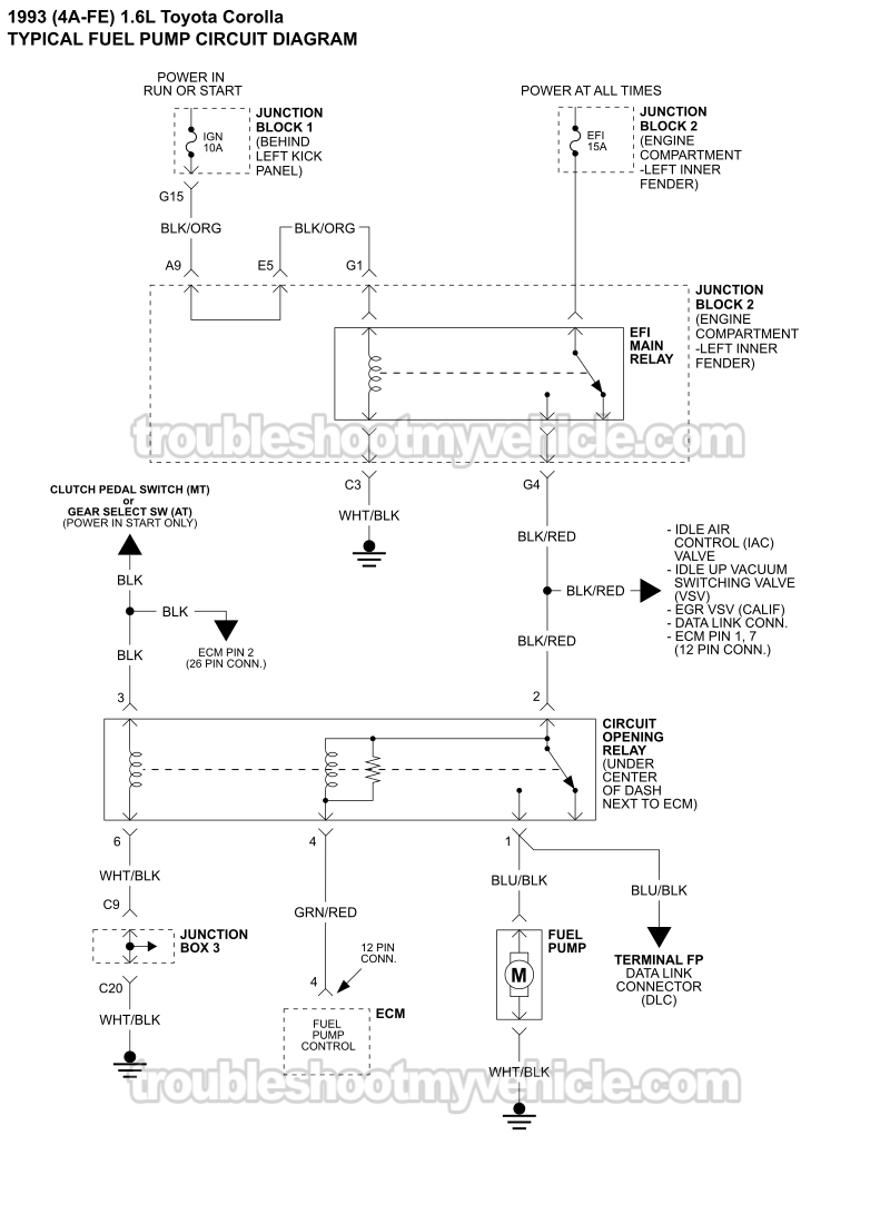 Fuel Pump Circuit Wiring Diagram (1993 1.6L Toyota Corolla)