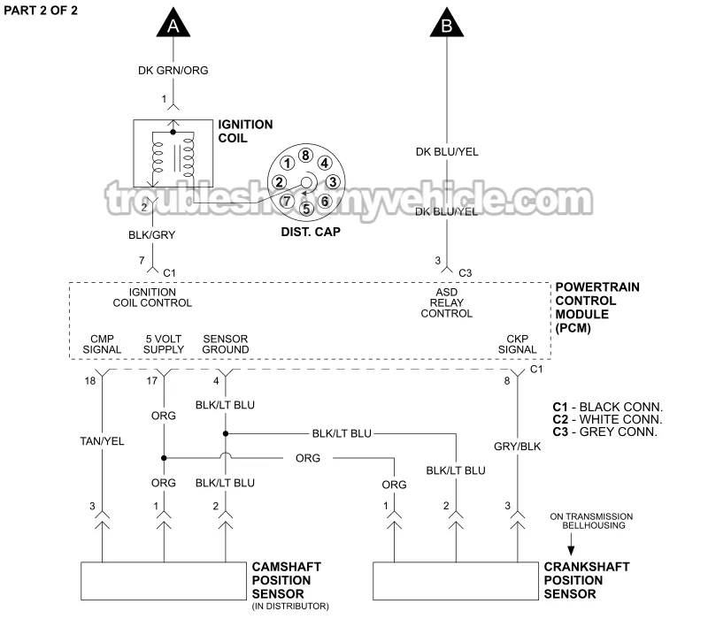 PART 2 OF 2: Ignition System Wiring Diagram (2003 5.9L V8 Dodge Ram Pickup) PART 2 OF 2: Ignition System Wiring Diagram (2003 5.9L V8 Dodge Ram Pickup)