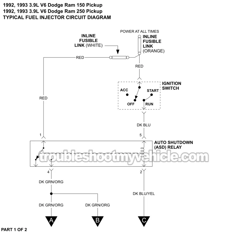 Fuel Injector Wiring Diagram (1992-1993 3.9L V6 Dodge Ram Pickup)