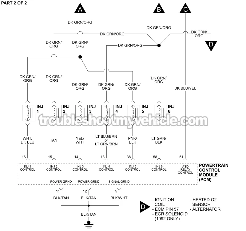 PART 2 OF 2: Fuel Injector Wiring Diagram (1992, 1993 3.9L V6 Dodge Ram Pickup) PART 2 OF 2: Fuel Injector Wiring Diagram (1992, 1993 3.9L V6 Dodge Ram Pickup)