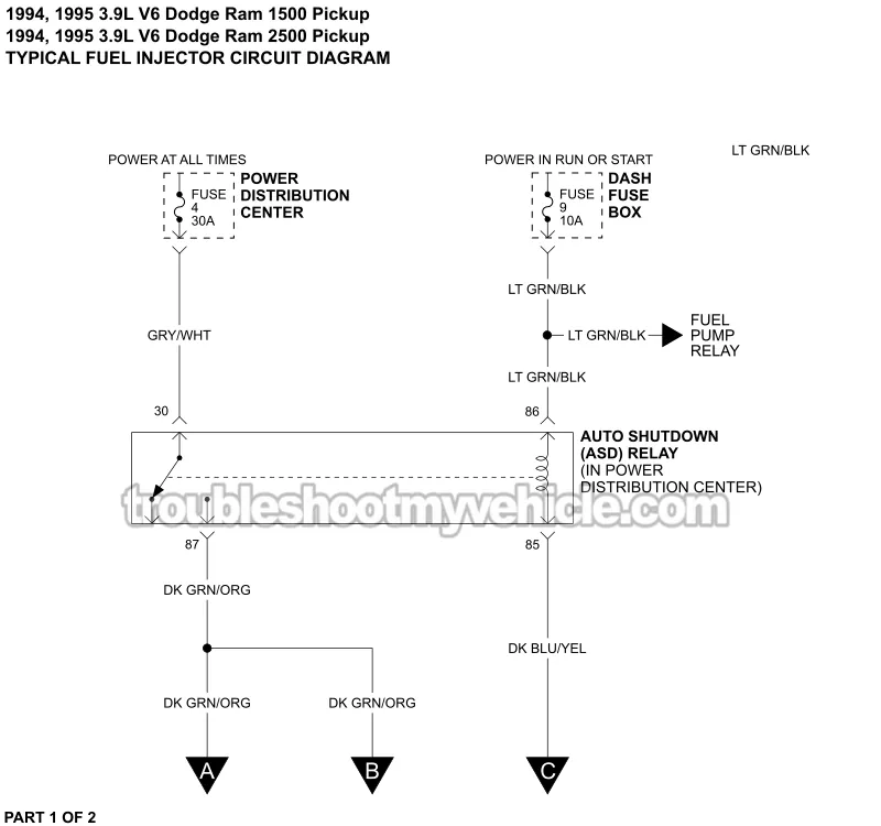Fuel Injector Wiring Diagram (1994-1995 3.9L V6 Dodge Ram Pickup)