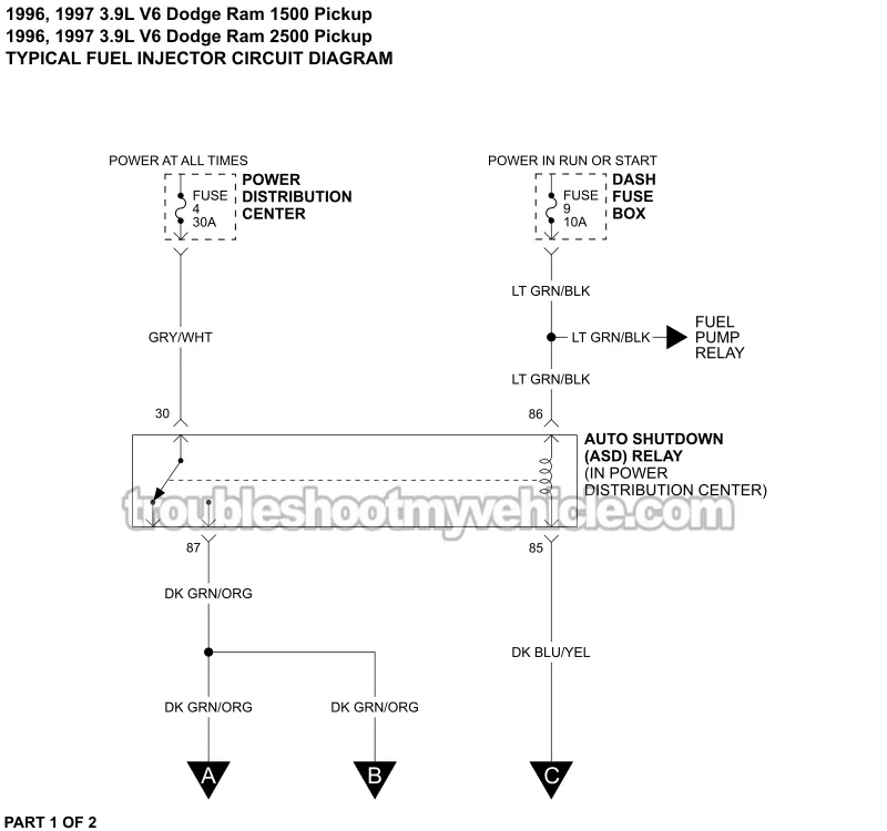 Fuel Injector Wiring Diagram (1996-1997 3.9L V6 Dodge Ram Pickup)