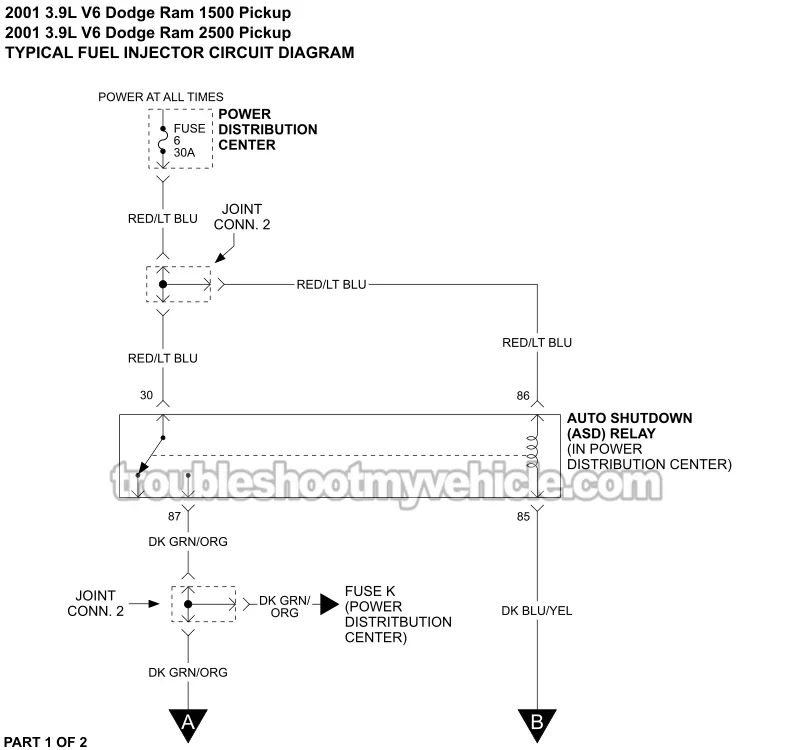 Fuel Injector Wiring Diagram (2001 3.9L V6 Dodge Ram Pickup)