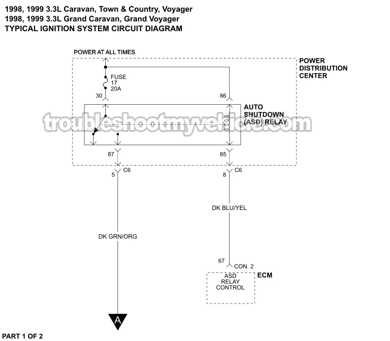 PART 1 OF 2: Ignition System Wiring Diagram (1998, 1999 3.3L V6 Chrysler, Dodge And Plymouth Minivan)