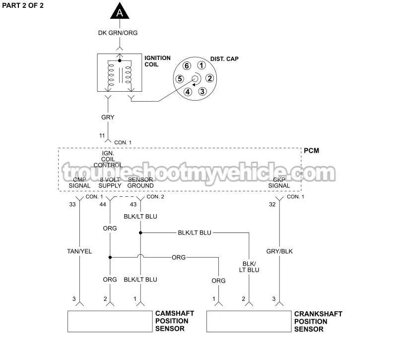 PART 2 of 2 -Ignition System Wiring Diagram. 1998, 1999 3.0L V6 Caravan, Grand Caravan, Voyager, Grand Voyager