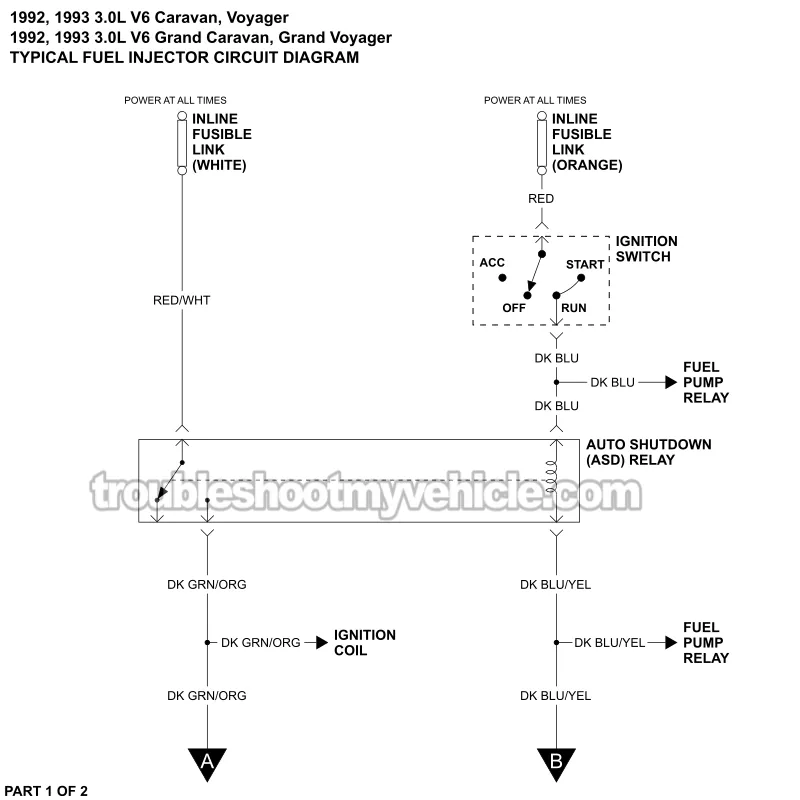 Fuel Injector Circuit Wiring Diagram (1992-1993 3.0L V6 Dodge And Plymouth Minivan)