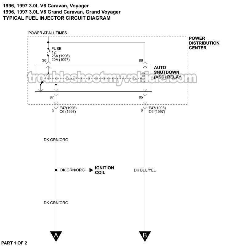 Fuel Injector Circuit Wiring Diagram (1996-1997 3.0L V6 Dodge And Plymouth Minivan)