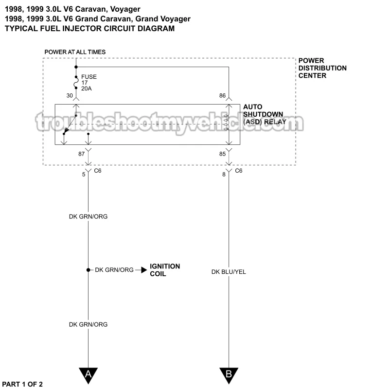 Fuel Injector Circuit Wiring Diagram (1998-1999 3.0L V6 Dodge And Plymouth Minivan)