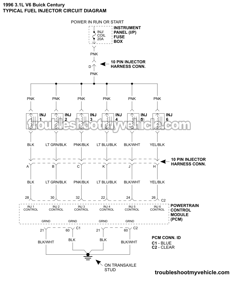 Fuel Injector Circuit Wiring Diagram (1996 3.1L V6 Buick Century)