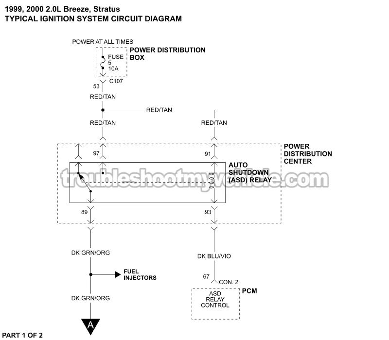 Ignition System Wiring Diagram (1999-2000 2.0L Dodge Stratus, Plymouth Breeze)