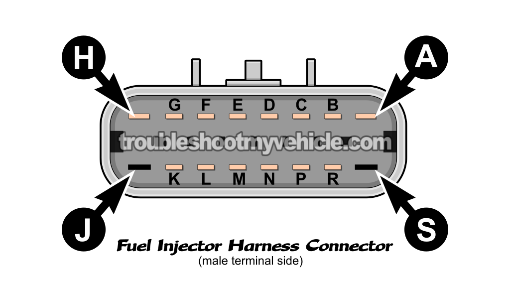 16 Pin Fuel Injector Harness Connector Pinout (2000, 2001, 2002, 2003, 2004, 2005 3.1L V6 Buick Century)
