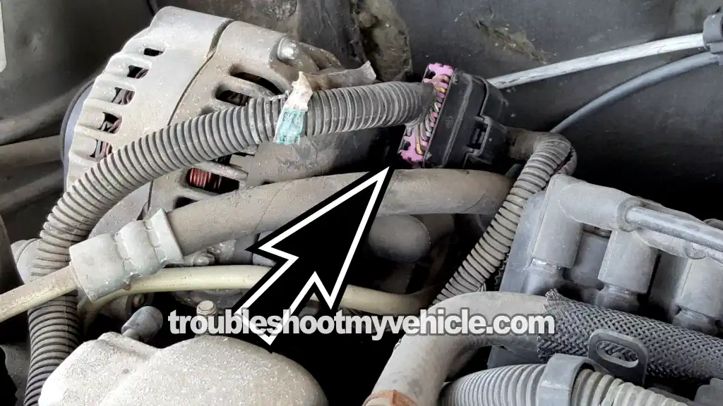 Location Of The Fuel Injector Harness Connector. How To Test The Fuel Injectors (2000, 2001, 2002, 2003, 2004, 2005 3.1L V6 Buick Century)