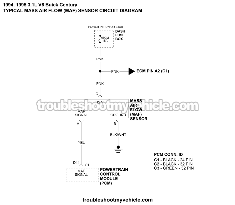 MAF Sensor Circuit Wiring Diagram (1994-1995 3.1L V6 Buick Century)