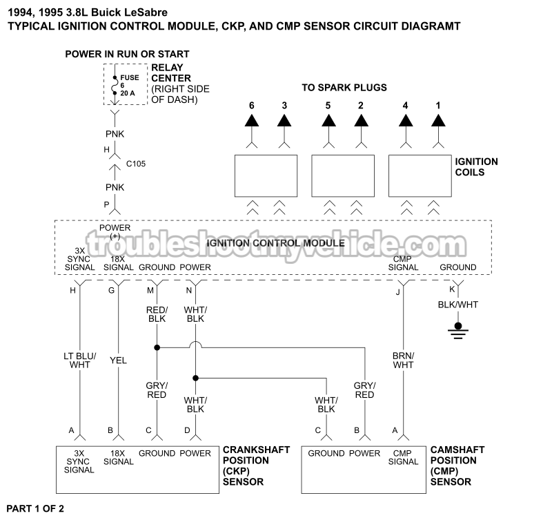 PART 1 OF 2: ICM And CKP/CMP Sensor Circuit Wiring Diagram (1994, 1995 3.8L V6 Buick LeSabre)