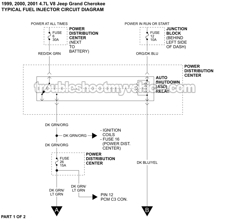 Fuel Injector Circuit Wiring Diagram (1999-2001 4.7L V8 Jeep Grand Cherokee)
