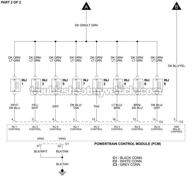PART 2 OF 2: Fuel Injector Circuit Wiring Diagram (1999, 2000, 2001 4.7L V8 Jeep Grand Cherokee) PART 2 OF 2: Fuel Injector Circuit Wiring Diagram (1999, 2000, 2001 4.7L V8 Jeep Grand Cherokee)