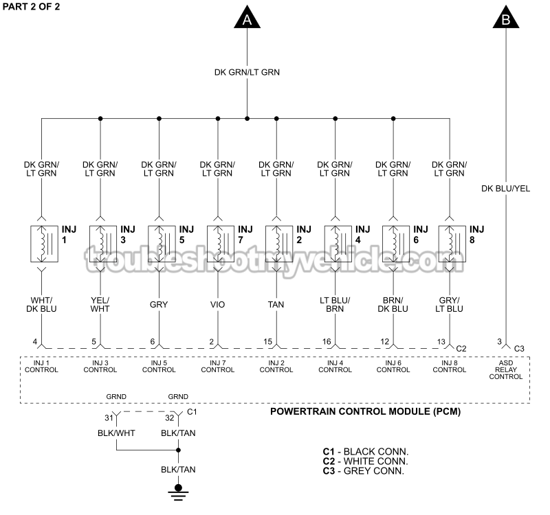 PART 2 OF 2: Fuel Injector Circuit Wiring Diagram (2002, 2003, 2004 4.7L V8 Jeep Grand Cherokee) PART 2 OF 2: Fuel Injector Circuit Wiring Diagram (2002, 2003, 2004 4.7L V8 Jeep Grand Cherokee)