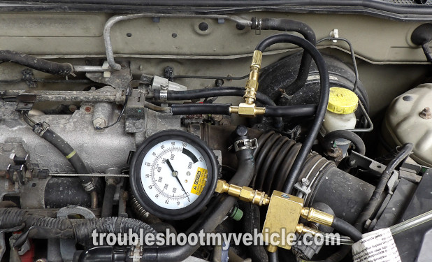 Checking Fuel Pump Pressure With A Fuel Pressure Gauge. How To Troubleshoot An Engine No-Start Problem (2000, 2001, 2002, 2003, 2004, 2005, 2006 1.8L Nissan Sentra)