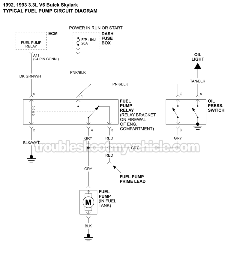 Fuel Pump Circuit Wiring Diagram (1992-1993 3.3L V6 Buick Skylark)