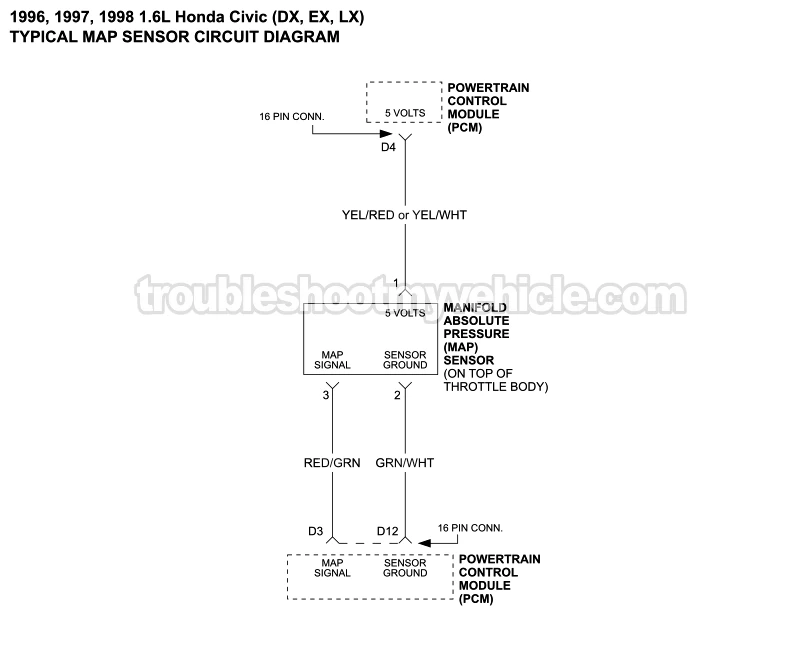 MAP Sensor Circuit Diagram (1996-1998 1.6L Honda Civic)