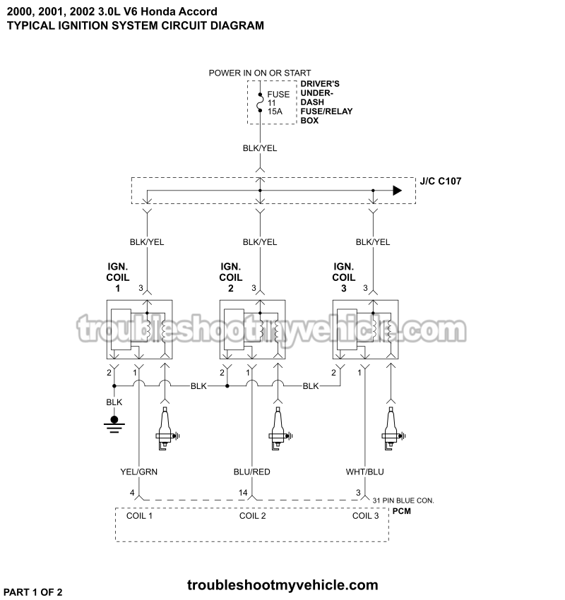 Ignition System Circuit Wiring Diagram (2000-2002 3.0L V6 Honda Accord)