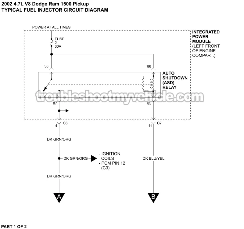 Fuel Injector Circuit Wiring Diagram (2002 4.7L V8 Dodge Ram Pickup)