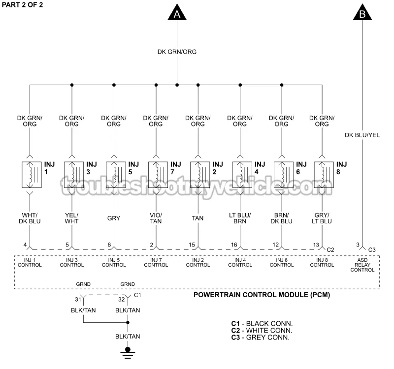 PART 2 of 2 -Fuel Injector Circuit Wiring Diagram. 2002 4.7L V8 Dodge Ram Pickup PART 2 of 2 -Fuel Injector Circuit Wiring Diagram. 2002 4.7L V8 Dodge Ram Pickup