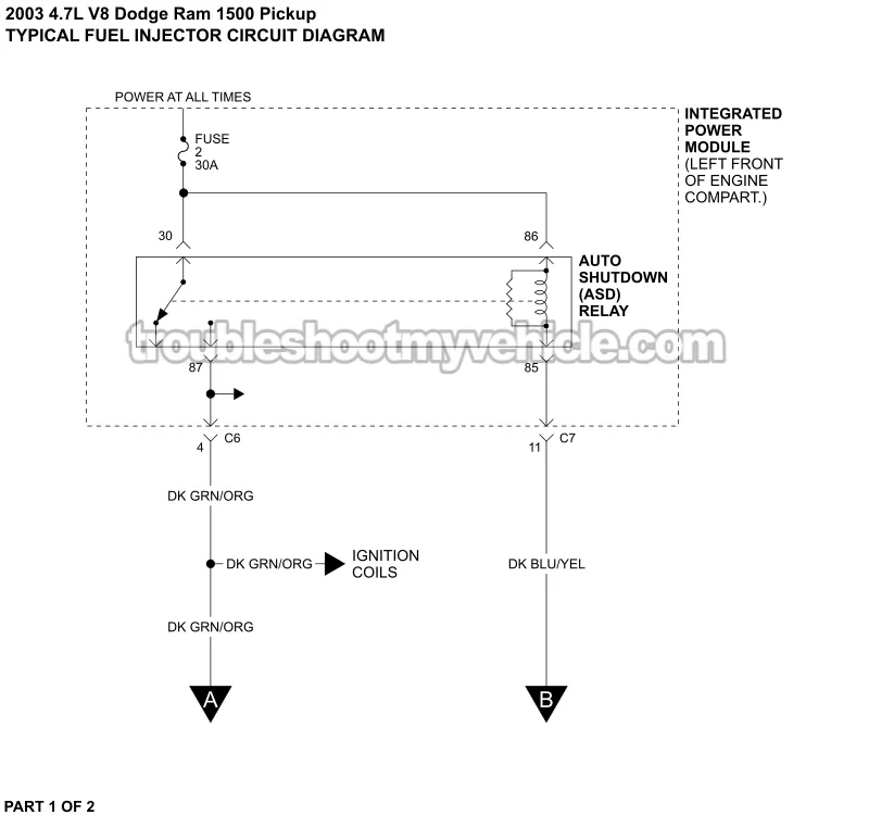 Fuel Injector Circuit Wiring Diagram (2003 4.7L V8 Dodge Ram Pickup)