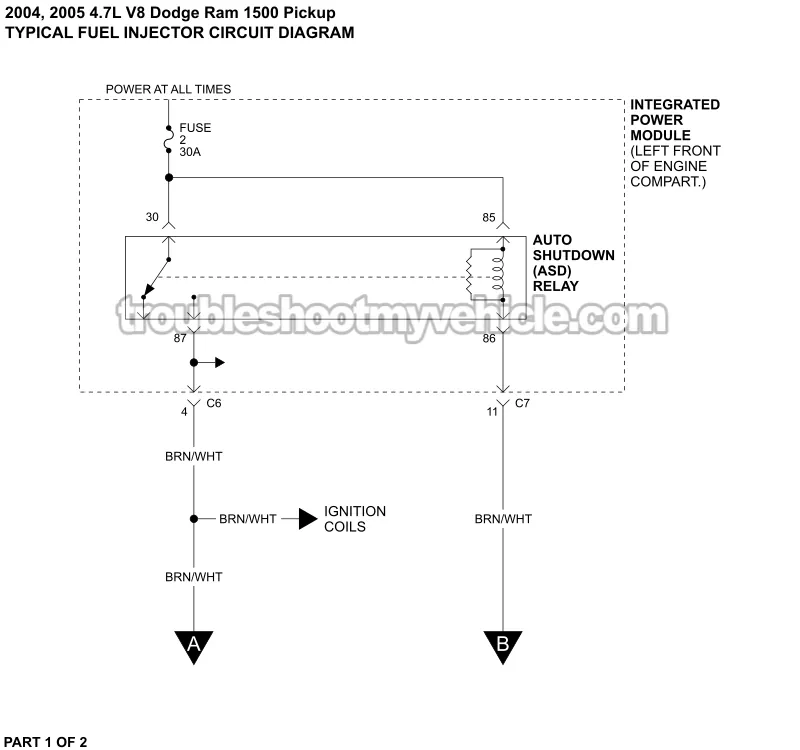 Fuel Injector Circuit Wiring Diagram (2004-2005 4.7L V8 Dodge Ram Pickup)