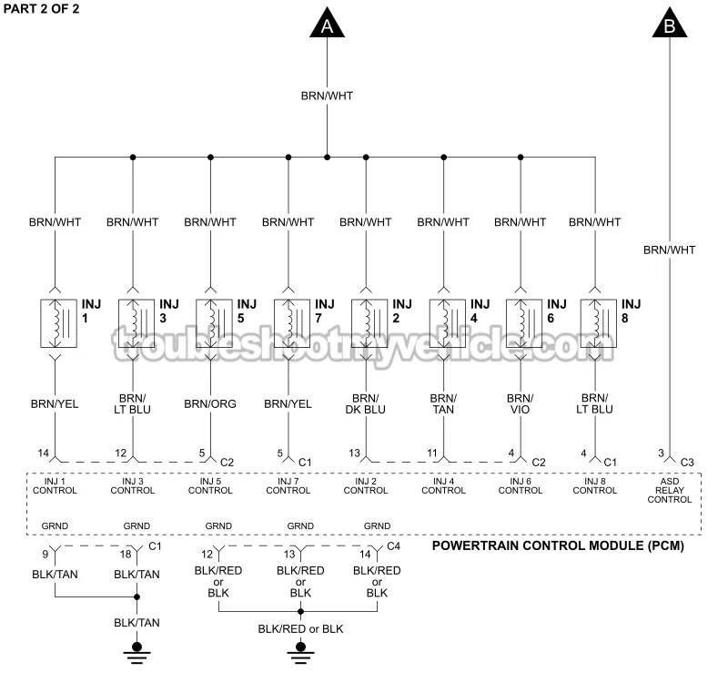 PART 2 of 2 -Fuel Injector Circuit Wiring Diagram. 2004, 2005 4.7L V8 Dodge Ram Pickup PART 2 of 2 -Fuel Injector Circuit Wiring Diagram. 2004, 2005 4.7L V8 Dodge Ram Pickup