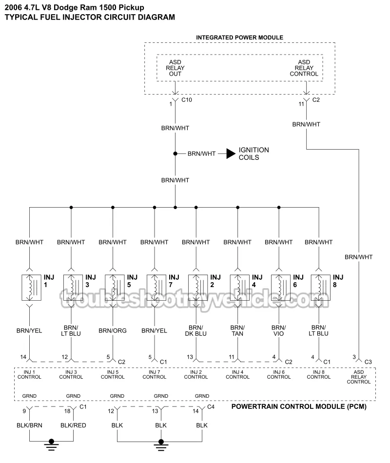 Fuel Injector Circuit Wiring Diagram (2006 4.7L V8 Dodge Ram Pickup)