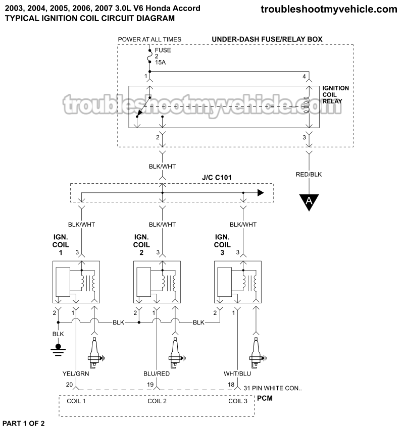 Ignition Coil Circuit Wiring Diagram (2003-2007 3.0L V6 Honda Accord)