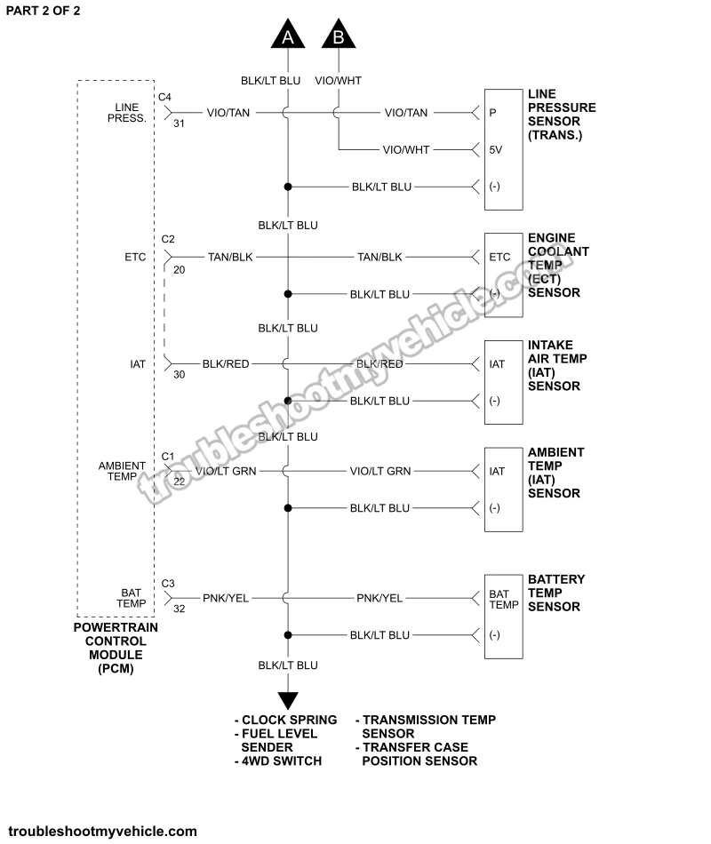 PART 1 OF 2: Sensor Power And Ground Circuit Wiring Diagram (2003 4.7L V8 Dodge Ram Pickup)