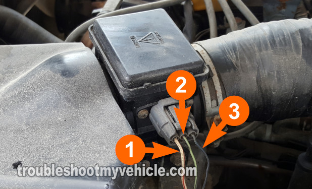 Making Sure The MAF Sensor Is Getting 12 Volts. How To Test The Mass Air Flow Sensor (1996, 1997, 1998 1.5L Mazda Protege)