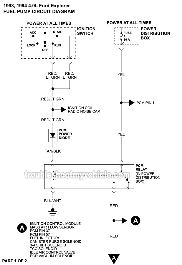 Fuel Pump Circuit Wiring Diagram (1993-1994 4.0L Ford Explorer)